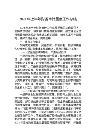 2024年上半年财务审计重点工作总结（20240520）