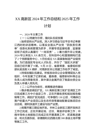 XX高新区2024年工作总结和2025年工作计划