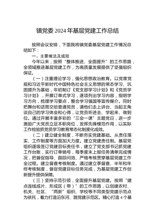 镇党委2024年基层党建工作总结