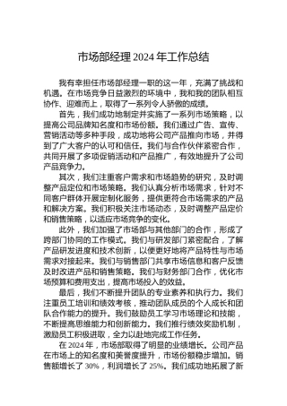 市场部经理2024年工作总结