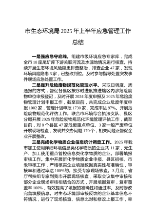 市生态环境局2025年上半年应急管理工作总结