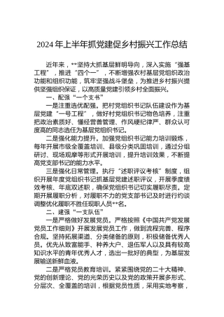 2024年上半年抓党建促乡村振兴工作总结
