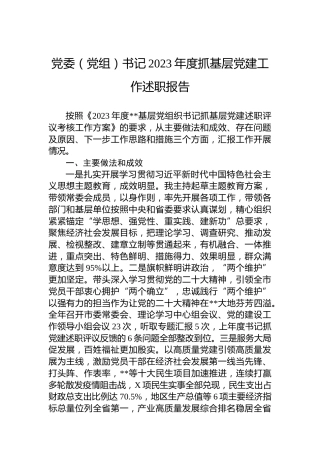 党委（党组）书记2023年度抓基层党建工作述职报告