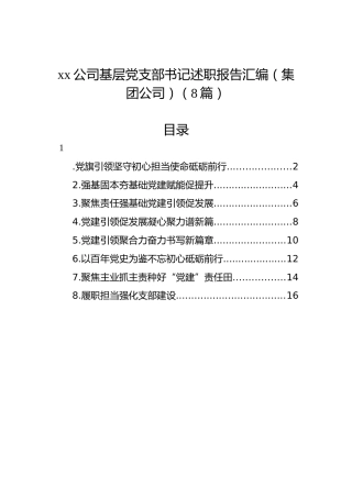 xx公司基层党支部书记述职报告汇编（集团公司）（8篇）