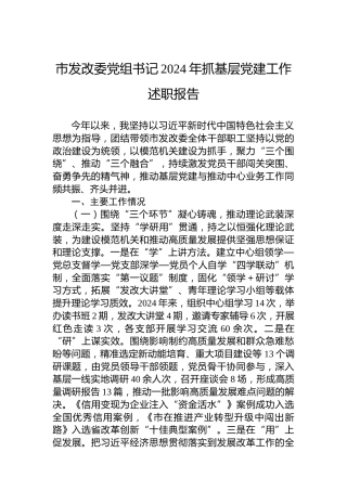 市发改委书记2024年抓基层党建工作述职报告