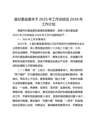 县纪委监委关于2025年工作总结及2026年工作计划