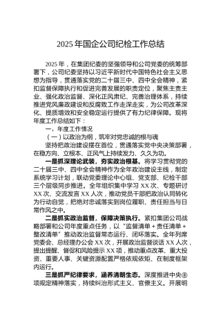 2025年国企公司纪检工作总结