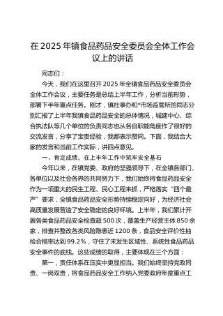乡镇食品药品安全委员会全体工作会议上的讲话