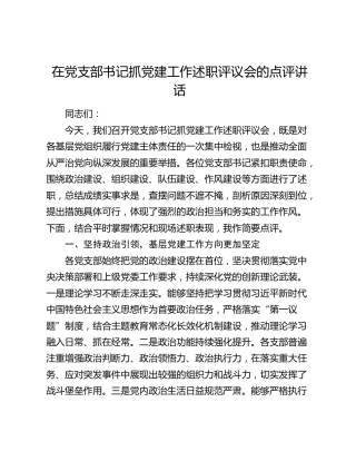 在党支部书记抓党建工作述职评议会的点评讲话