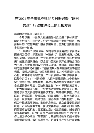 在2024年全市抓党建促乡村振兴暨“联村共建”行动推进会上的汇报发言