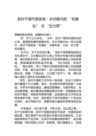 驻村干部代表发言：乡村振兴的 “先锋队” 与 “主力军”