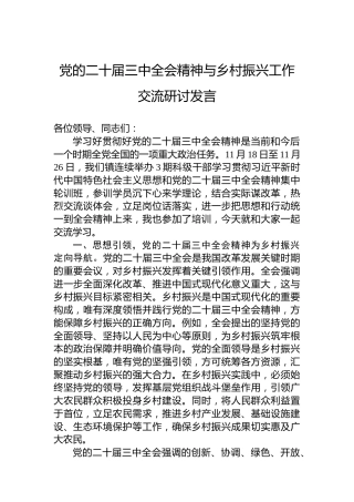 党的二十届三中全会精神与乡村振兴工作交流研讨发言