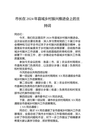市长在2024年县域乡村振兴推进会上的主持词