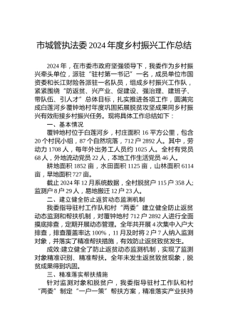 市城管执法委2024年度乡村振兴工作总结