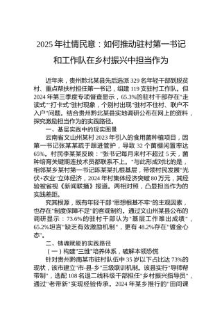 2025年社情民意：如何推动驻村第一书记和工作队在乡村振兴中担当作为