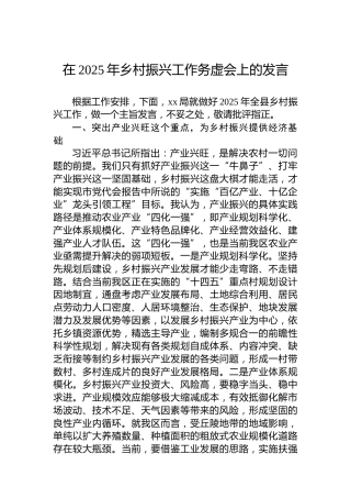 在2025年乡村振兴工作务虚会上的发言