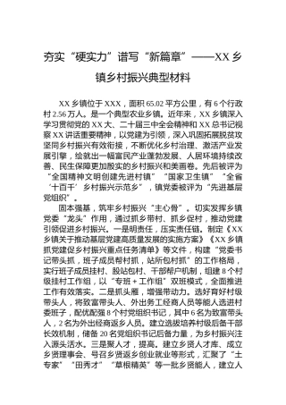 夯实“硬实力”谱写“新篇章”——XX乡镇乡村振兴典型材料