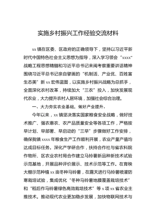 实施乡村振兴工作经验交流材料