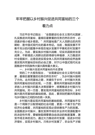 牢牢把握以乡村振兴促进共同富裕的三个着力点