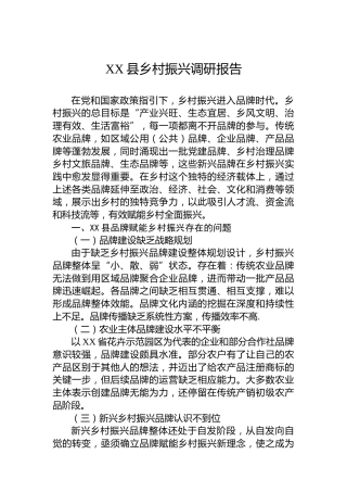 XX县乡村振兴调研报告