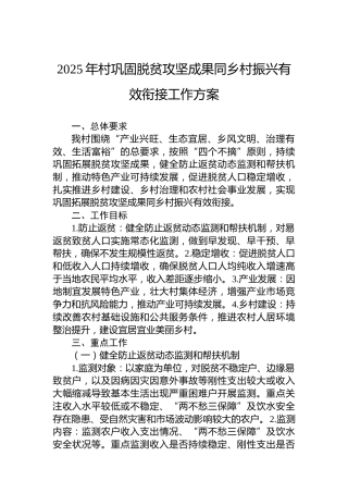 2025年村巩固脱贫攻坚成果同乡村振兴有效衔接工作方案