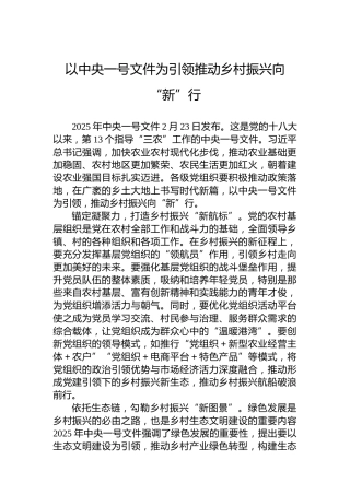 以中央一号文件为引领推动乡村振兴向“新”行
