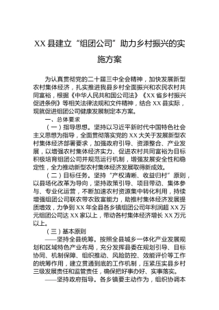 XX县建立“组团公司”助力乡村振兴的实施方案