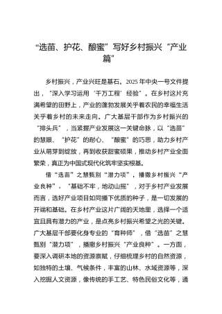 “选苗、护花、酿蜜”写好乡村振兴“产业篇”