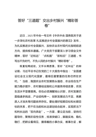 答好“三道题”交出乡村振兴“精彩答卷”