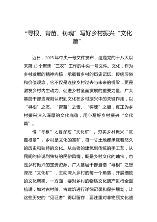 “寻根、育苗、铸魂”写好乡村振兴“文化篇”