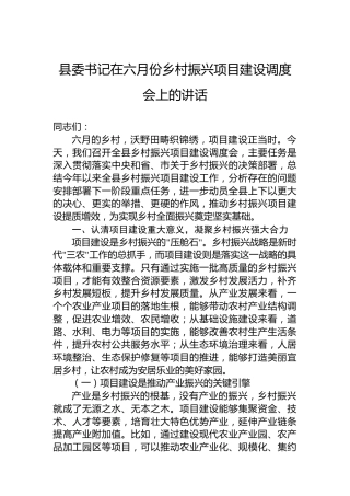 县委书记在六月份乡村振兴项目建设调度会上的讲话