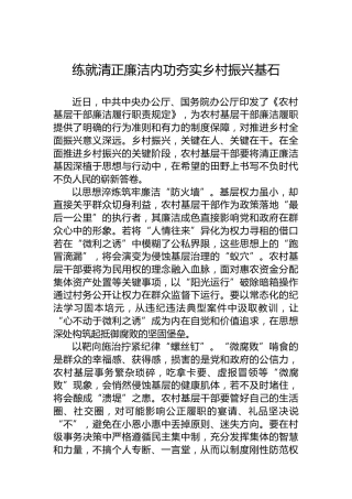 练就清正廉洁内功夯实乡村振兴基石