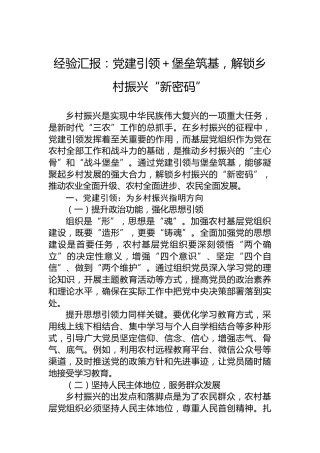 经验汇报：党建引领＋堡垒筑基，解锁乡村振兴“新密码”