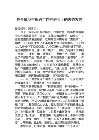 在全镇乡村振兴工作推进会上的表态发言