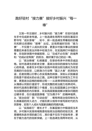 跑好驻村“接力赛”接好乡村振兴“每一棒”