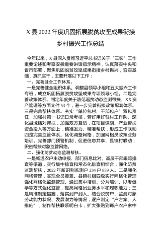 X县2022年度巩固拓展脱贫攻坚成果衔接乡村振兴工作总结（20221121）