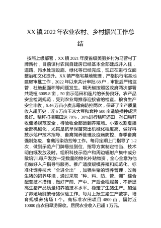 XX镇2022年农业农村、乡村振兴工作总结（20220905）
