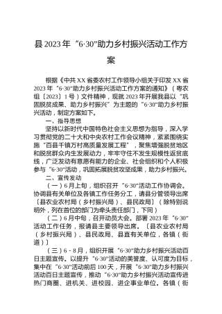 县2023年“6·30”助力乡村振兴活动工作方案