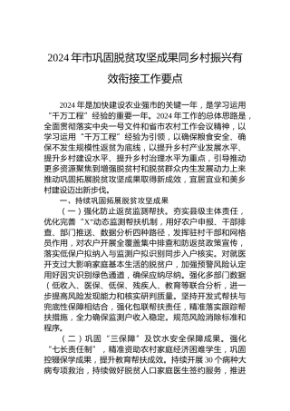 2024年市巩固脱贫攻坚成果同乡村振兴有效衔接工作要点