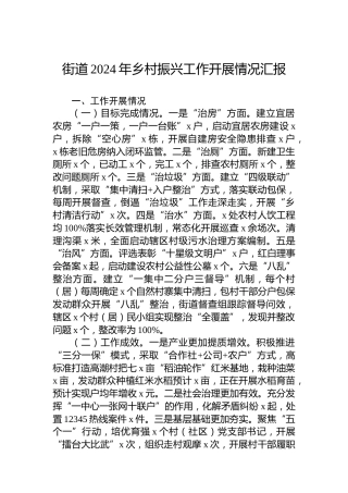 街道2024年乡村振兴工作开展情况汇报
