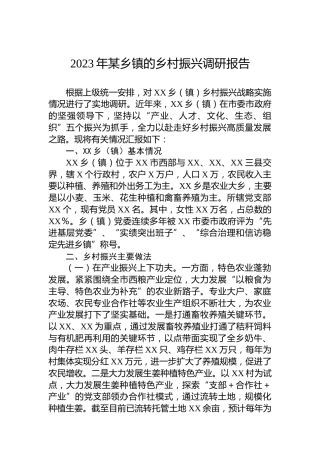 2023年某乡镇的乡村振兴调研报告