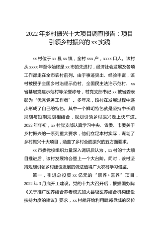 2022年乡村振兴十大项目调查报告