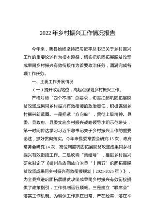 2022年乡村振兴工作情况报告