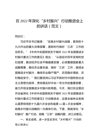 在2022年深化“乡村振兴”行动推进会上的讲话（范文）