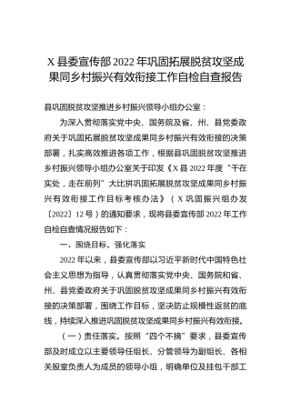 X县委宣传部2022年巩固拓展脱贫攻坚成果同乡村振兴有效衔接工作自检自查报告