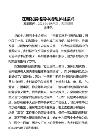 在新发展格局中撬动乡村振兴