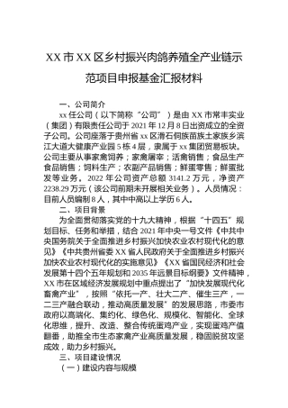 XX市XX区乡村振兴肉鸽养殖全产业链示范项目申报基金汇报材料