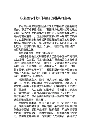 以新型农村集体经济促进共同富裕