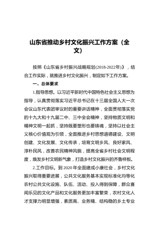 山东省推动乡村文化振兴工作方案（全文）