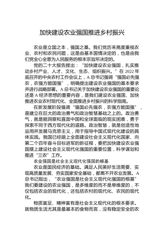 加快建设农业强国推进乡村振兴